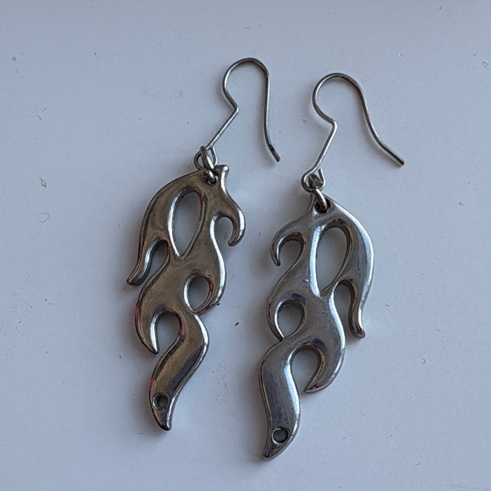 Stainless Steel Silver Flame Earrings